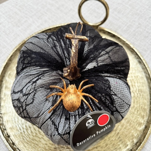Halloween Decorative Pumpkin - Black - Spider Web & Gold Spider Accent - NWT - Picture 2 of 6